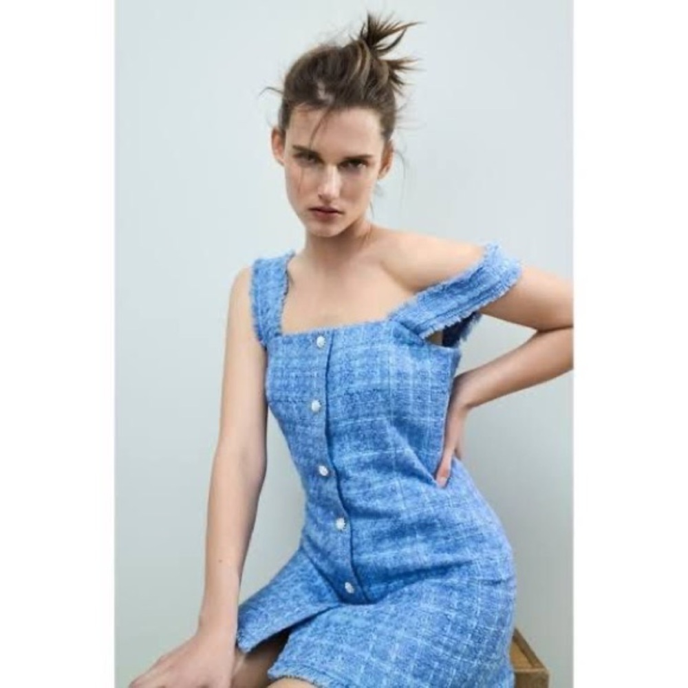 NWOT Zara tweed dress 2810/397/403 Size XS Blue